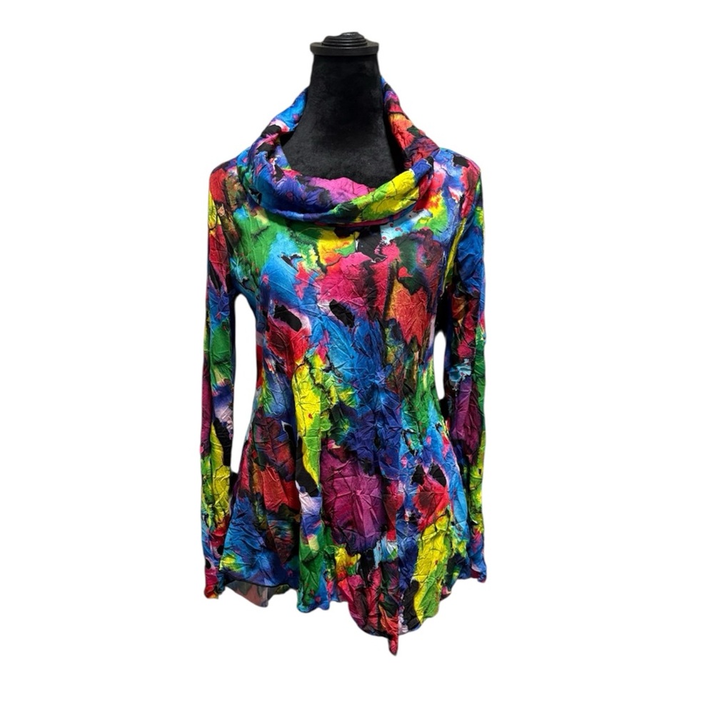 SNO SKINS Crinkle Cowl Neck Vibrate Watercolor Blouse S